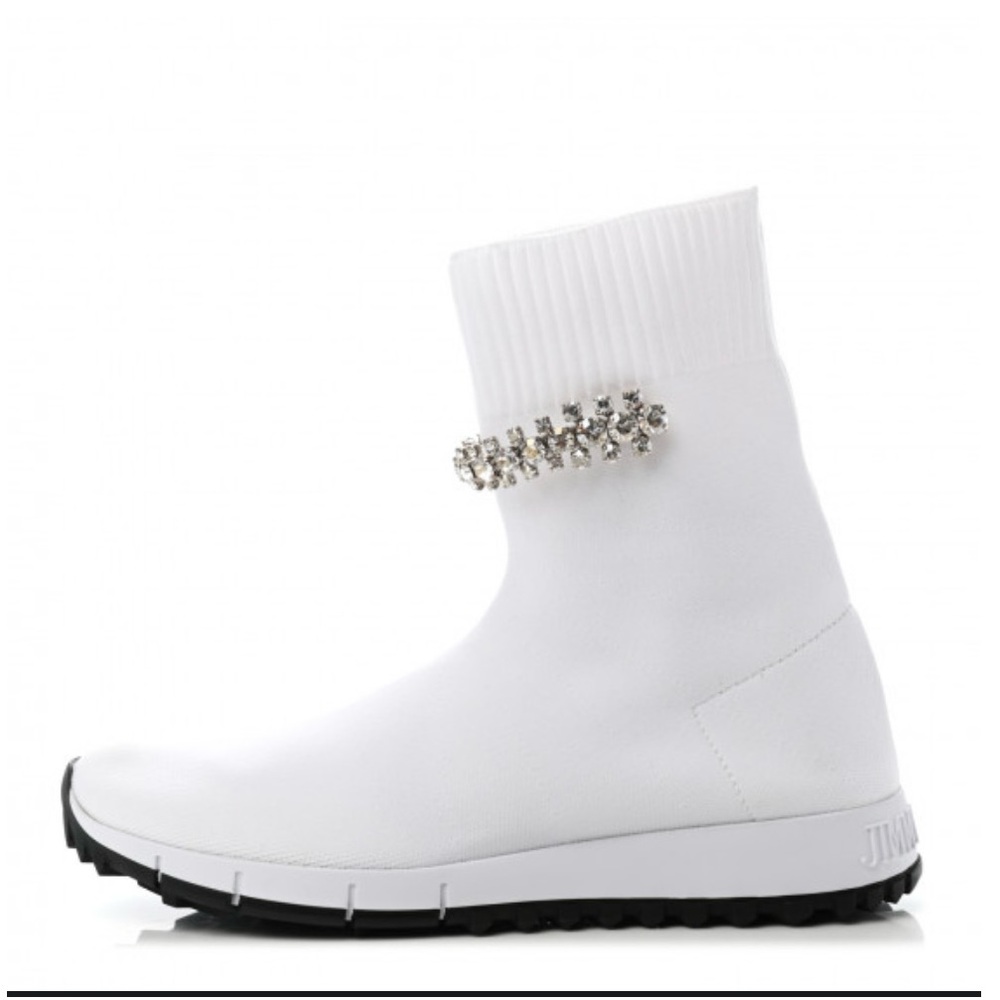 Size 38 Jimmy Choo white stretchy ankle boot. NWOT